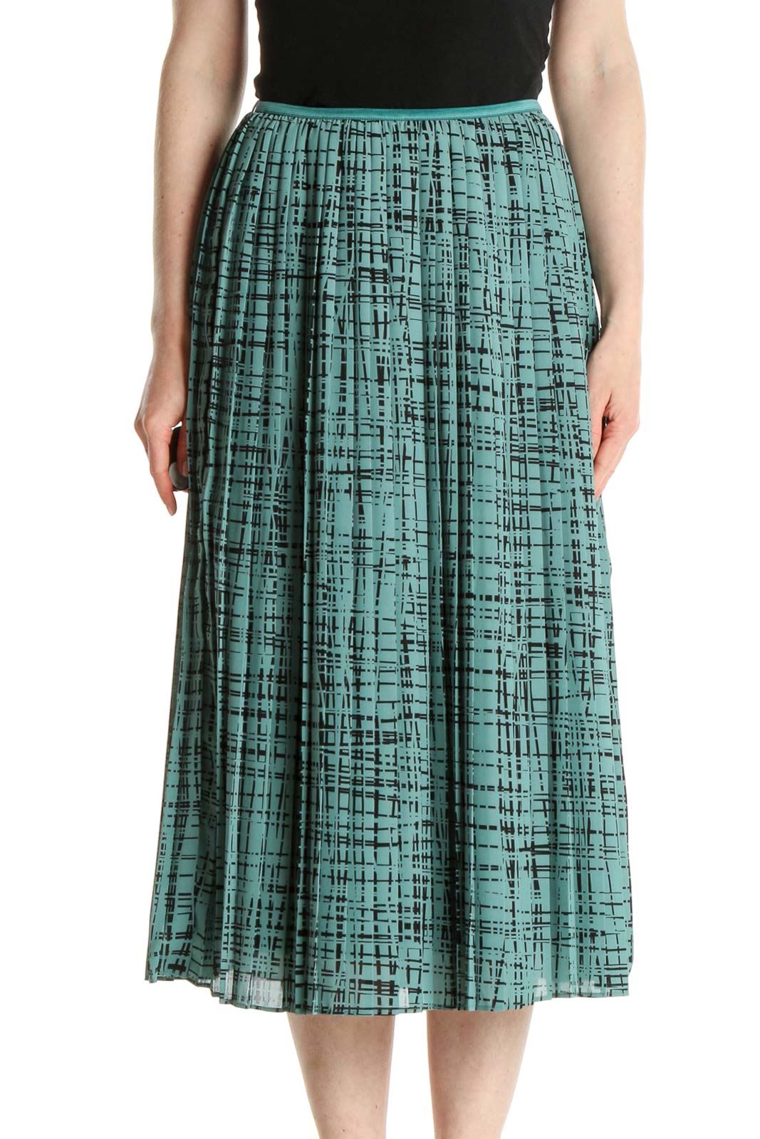 Green Printed All Day Wear Pleated Skirt Front