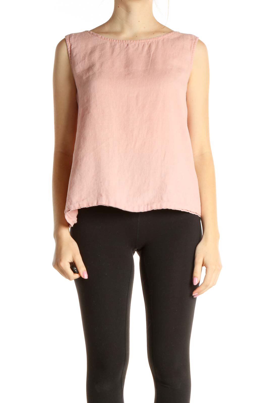Pink Solid Linen Top Front