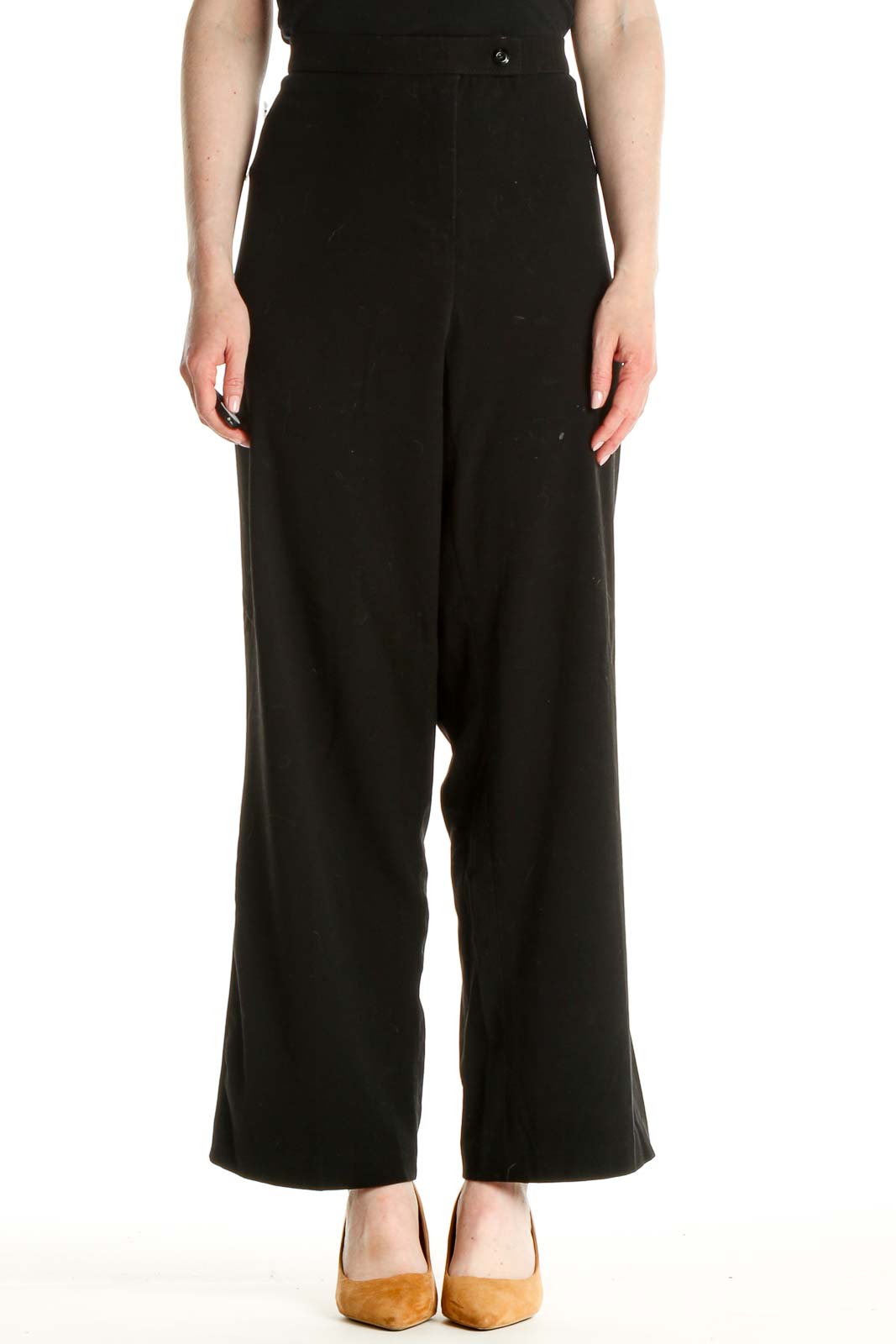 Black Solid All Day Wear Wide Leg Trousers Front