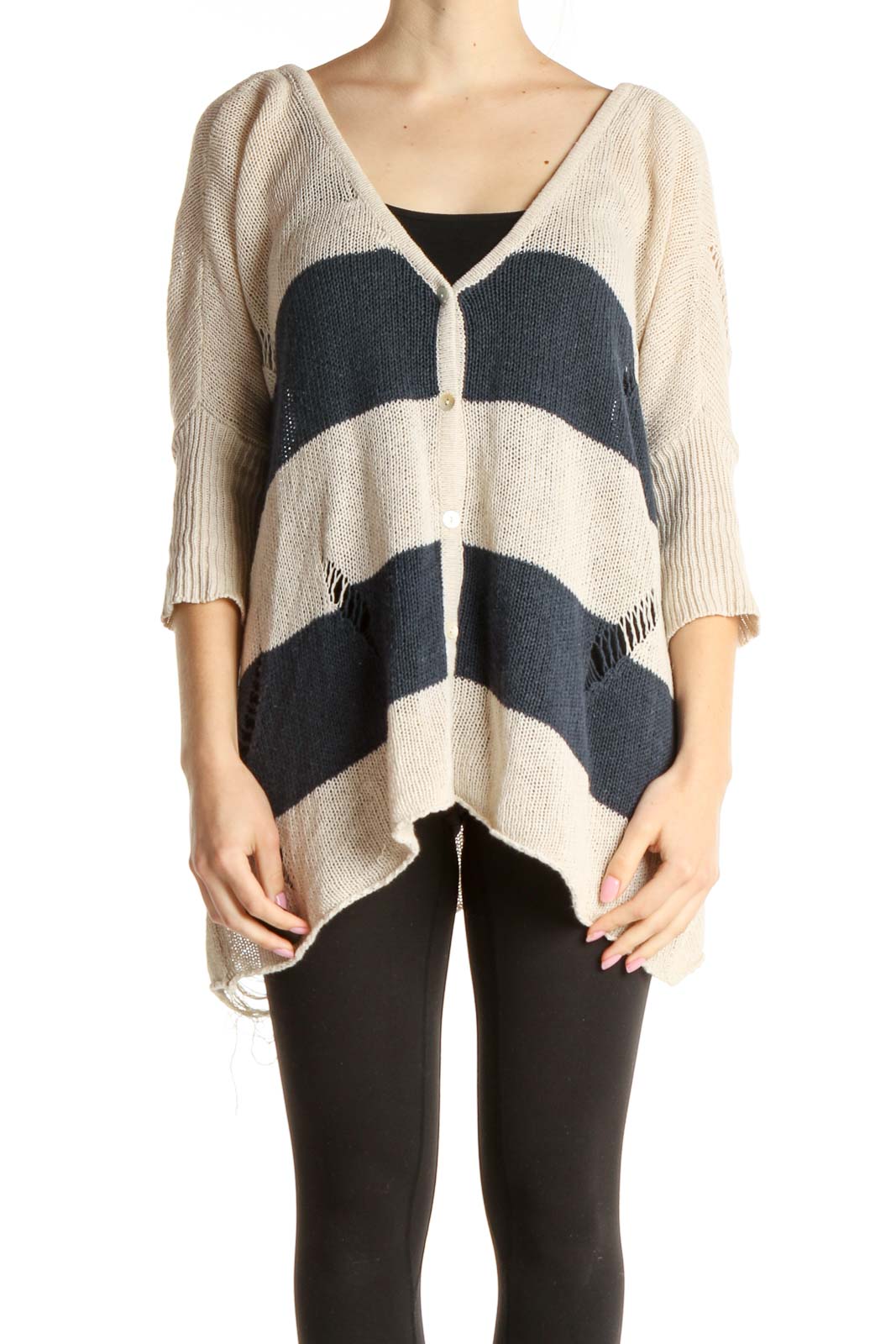 Beige Colorblock All Day Wear Sweater Front