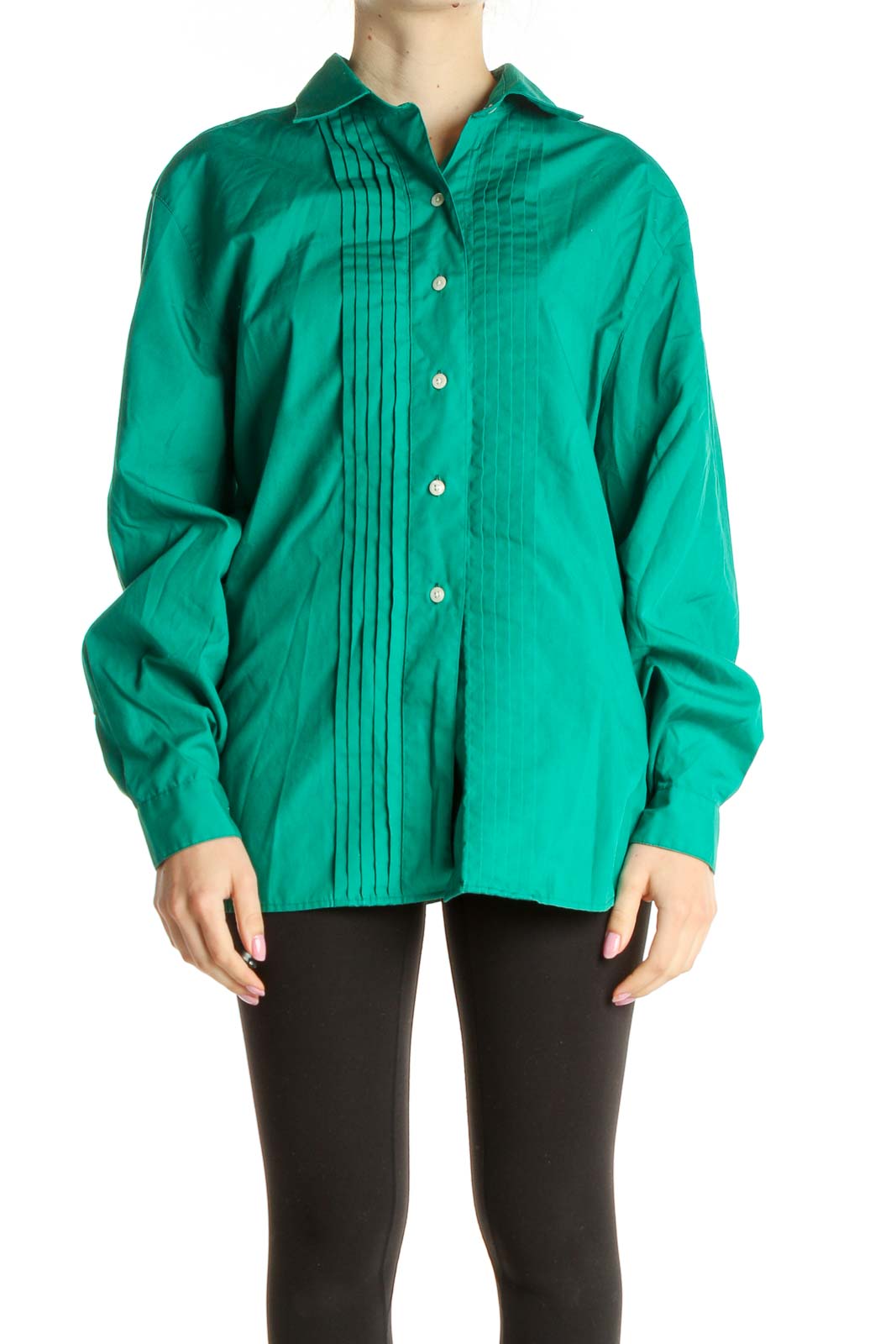 Green Solid Formal Shirt Front