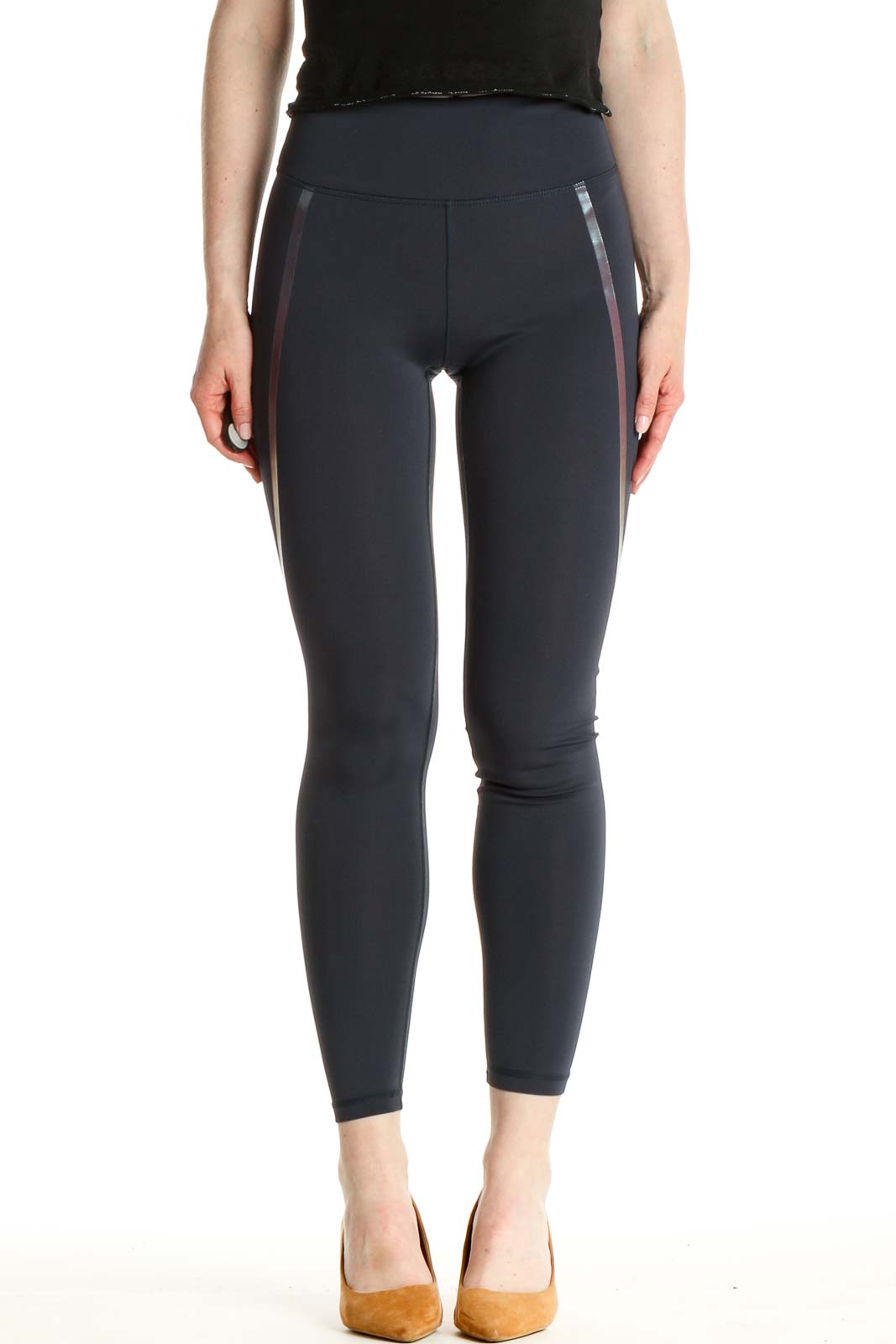 Blue Solid Activewear Leggings Front