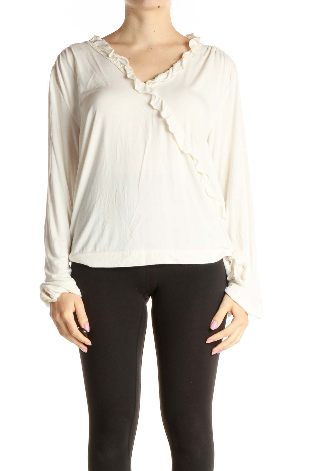 White Solid All Day Wear Blouse Front