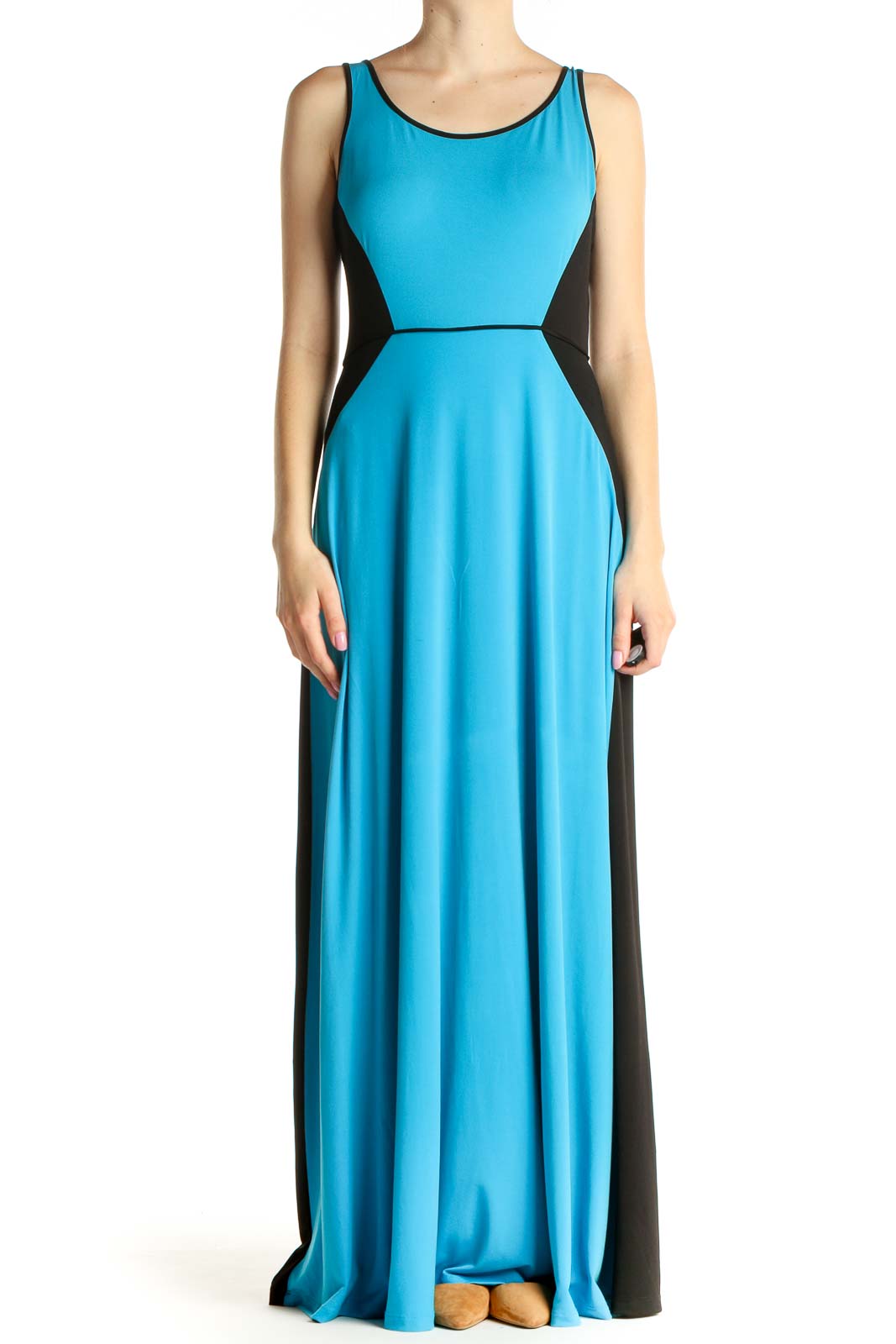 Blue Colorblock Casual Maxi Dress Front