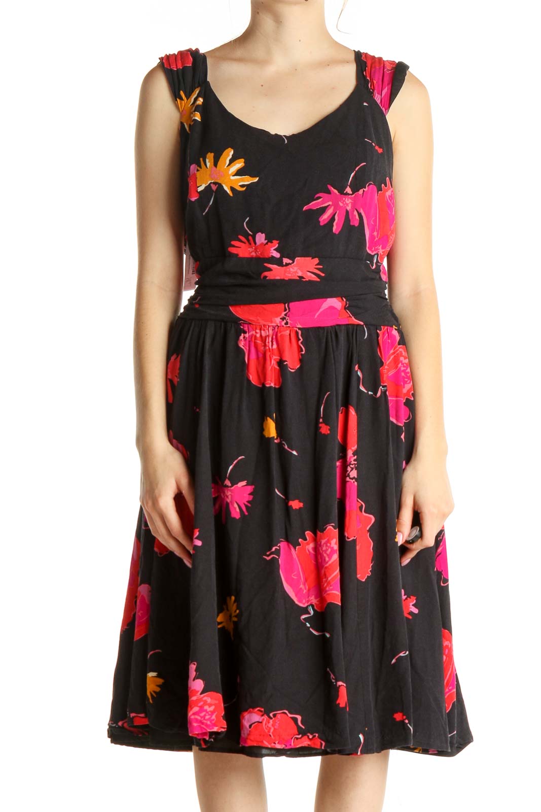 Black Floral Print Day Fit & Flare Dress Front