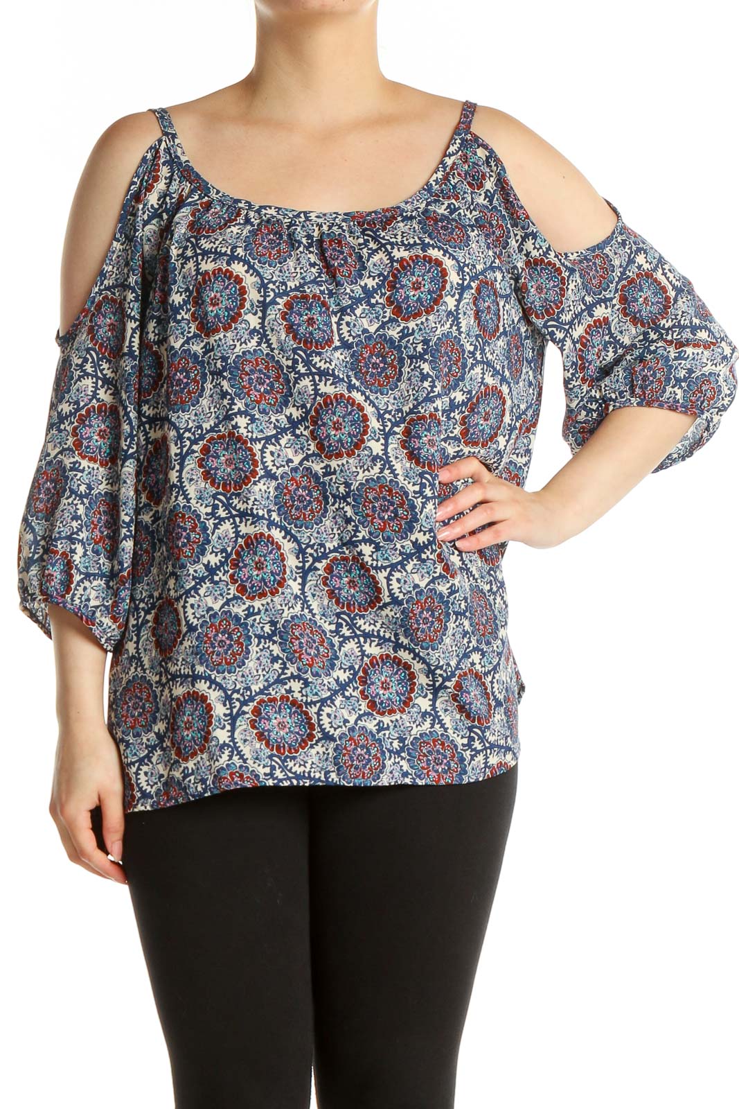 Blue Printed Blouse Front
