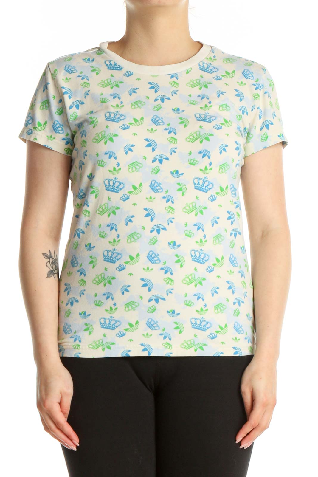 Beige Printed Casual T-Shirt Front