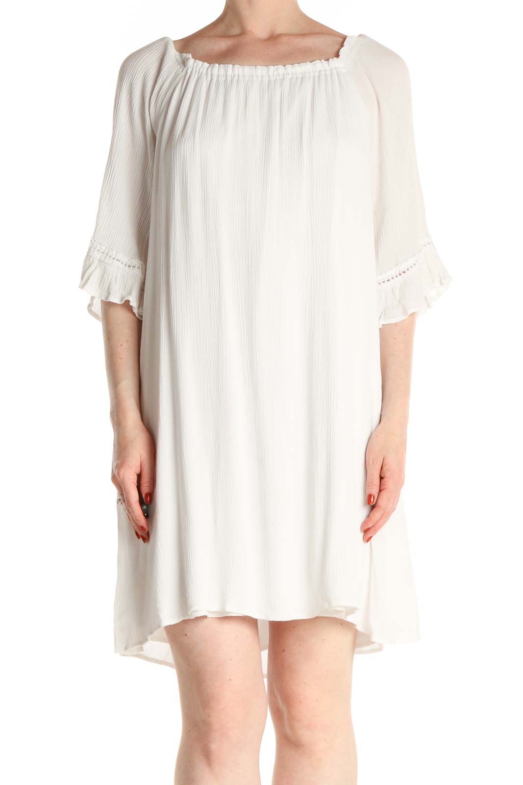 White Solid Day Shift Dress Front