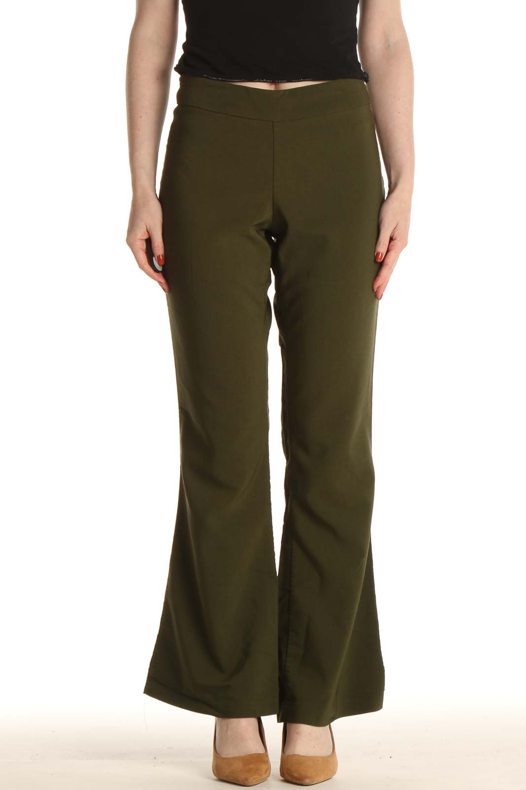 Green Solid All Day Wear Trousers Front