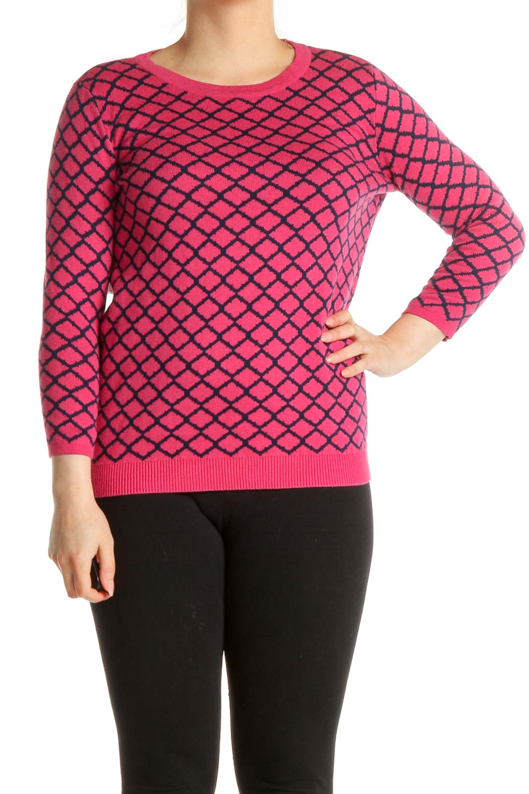 Pink Geometric Print All Day Wear Sweater Front