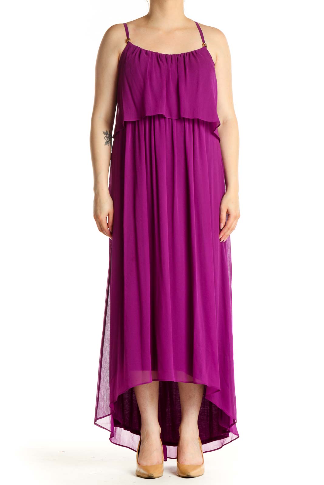 Purple Solid Holiday Column Dress Front