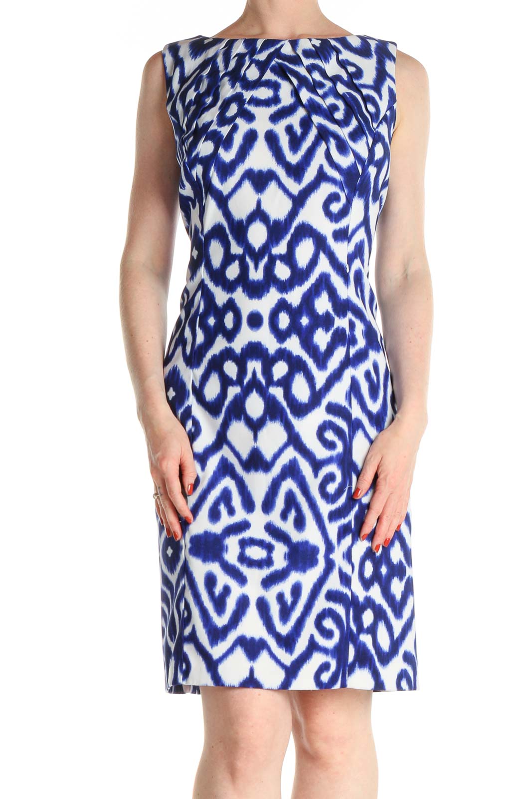 Blue Geometric Print Day Sheath Dress Front