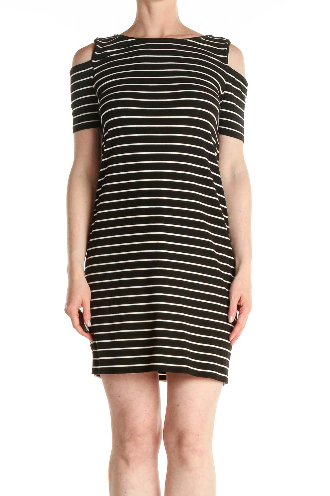 White house black market black and white striped clearance dress