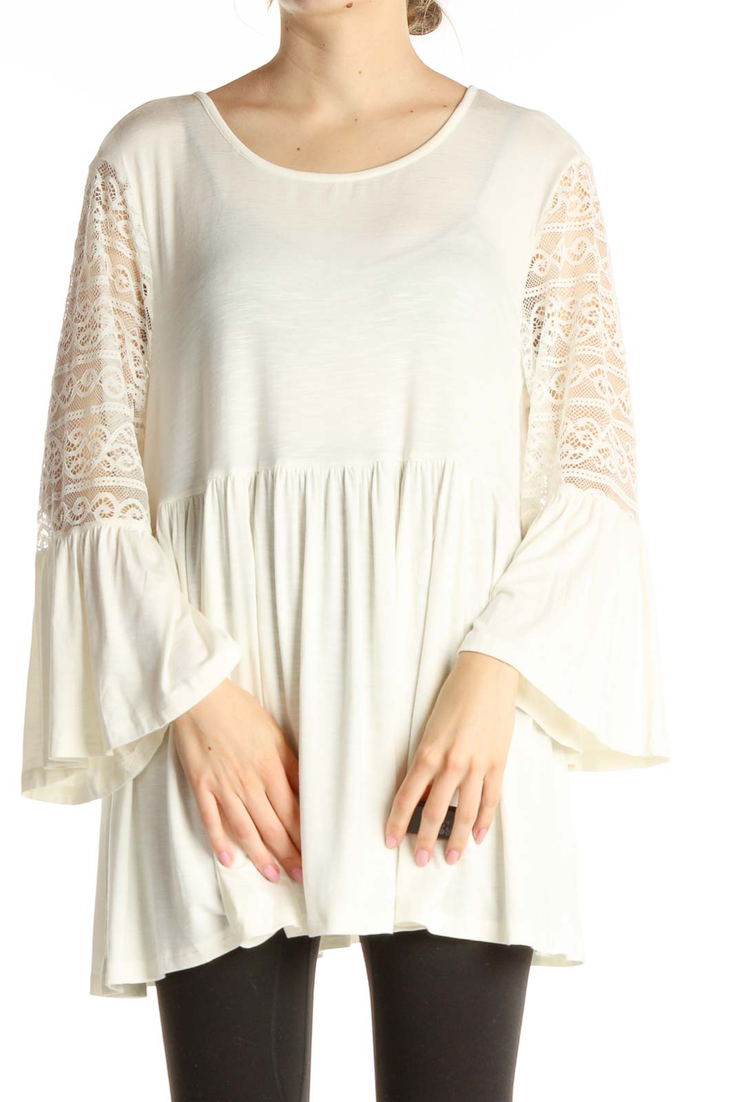 White Solid Bohemian Blouse Front