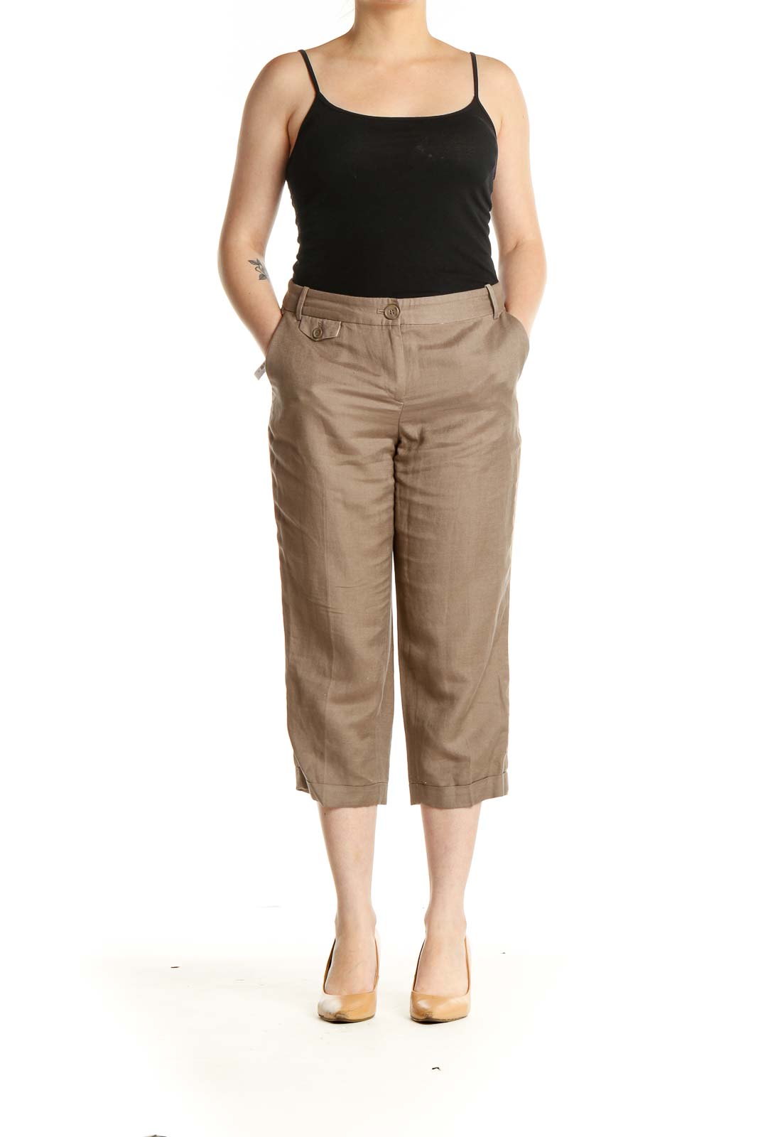Ann Taylor LOFT Petites - Brown Casual Capri Pants Rayon Linen | SilkRoll
