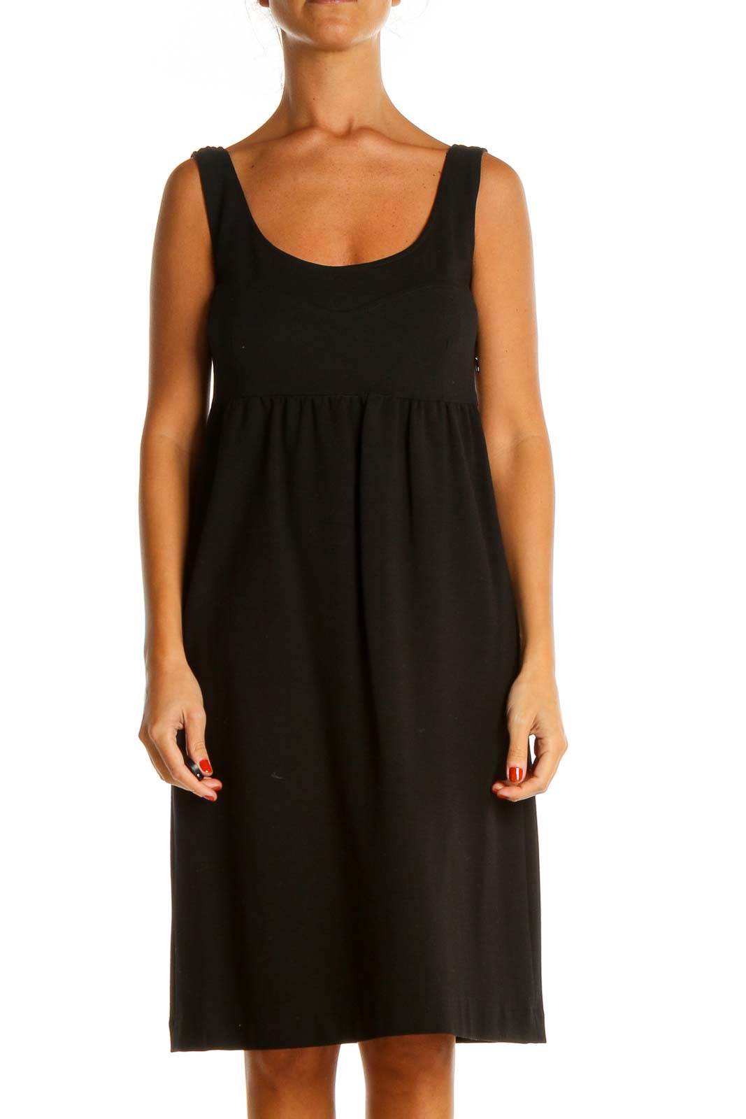 Black Solid Day Fit & Flare Dress Front
