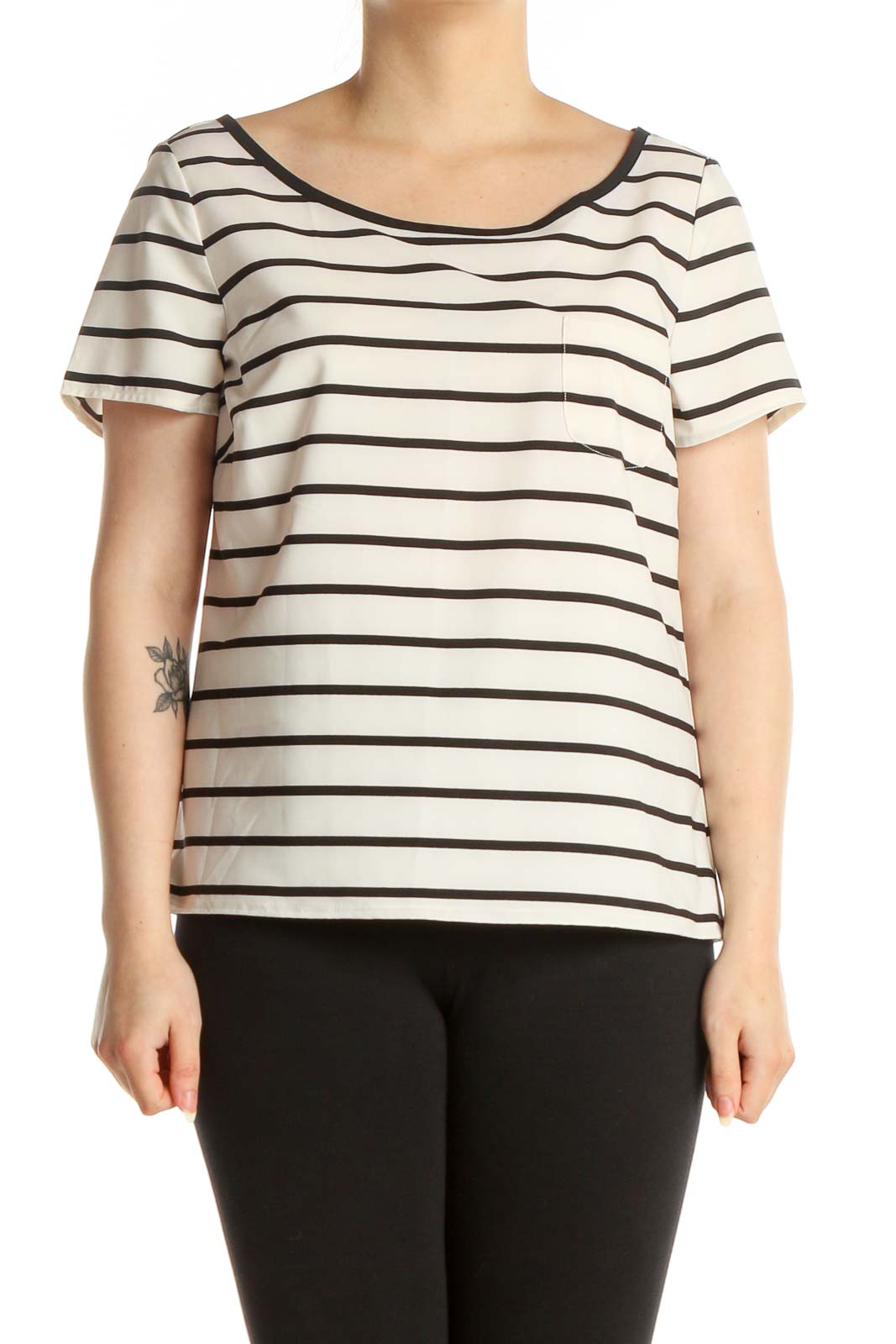 White Striped Casual T-Shirt Front