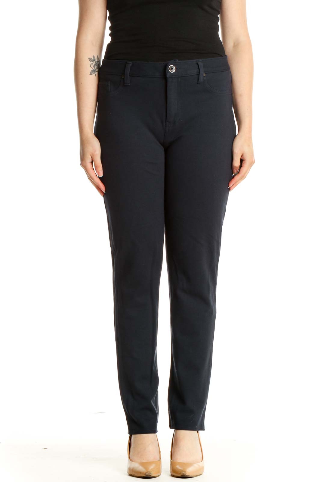 Blue Solid All Day Wear Trousers Front
