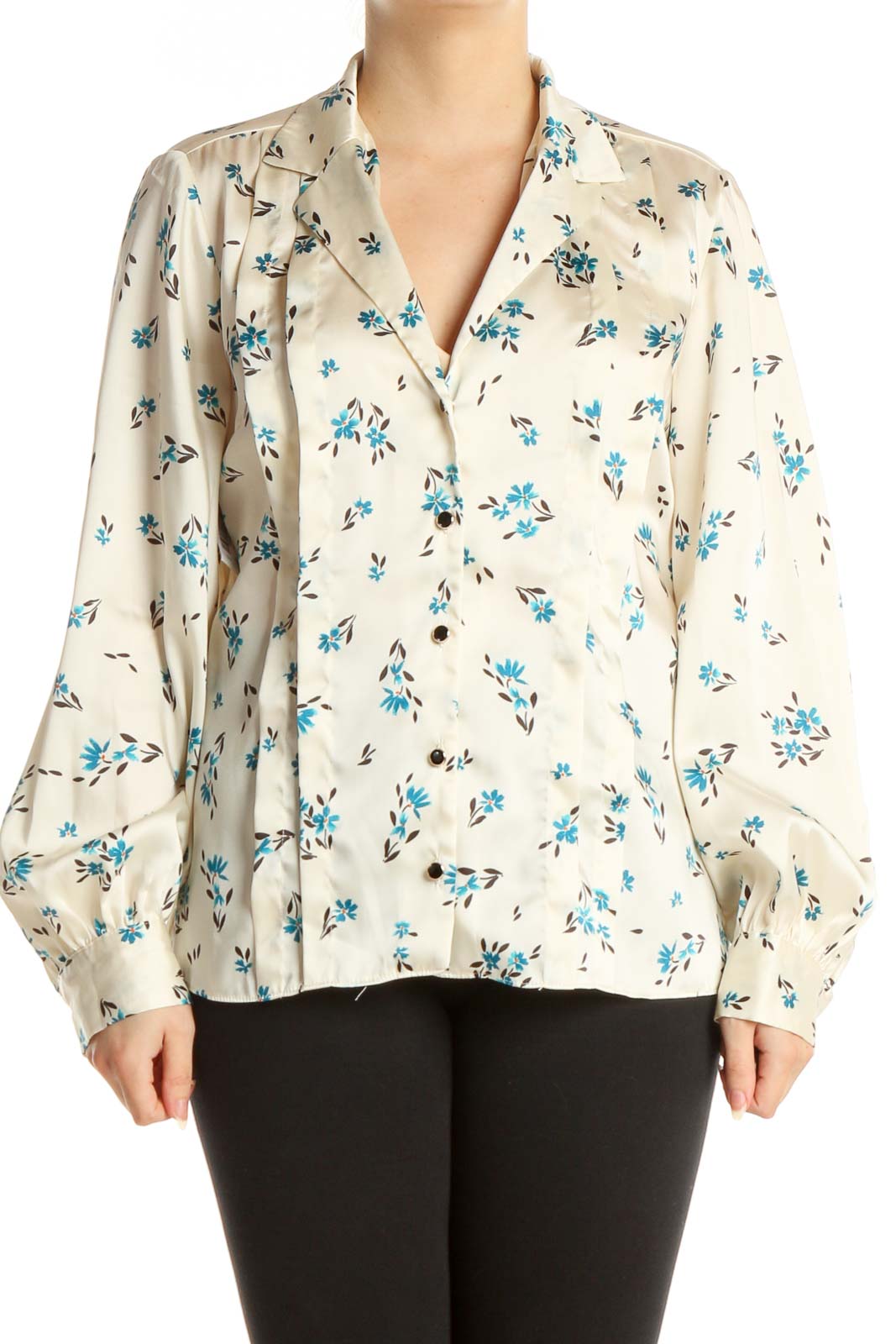 Beige Floral Print All Day Wear Shirt Front