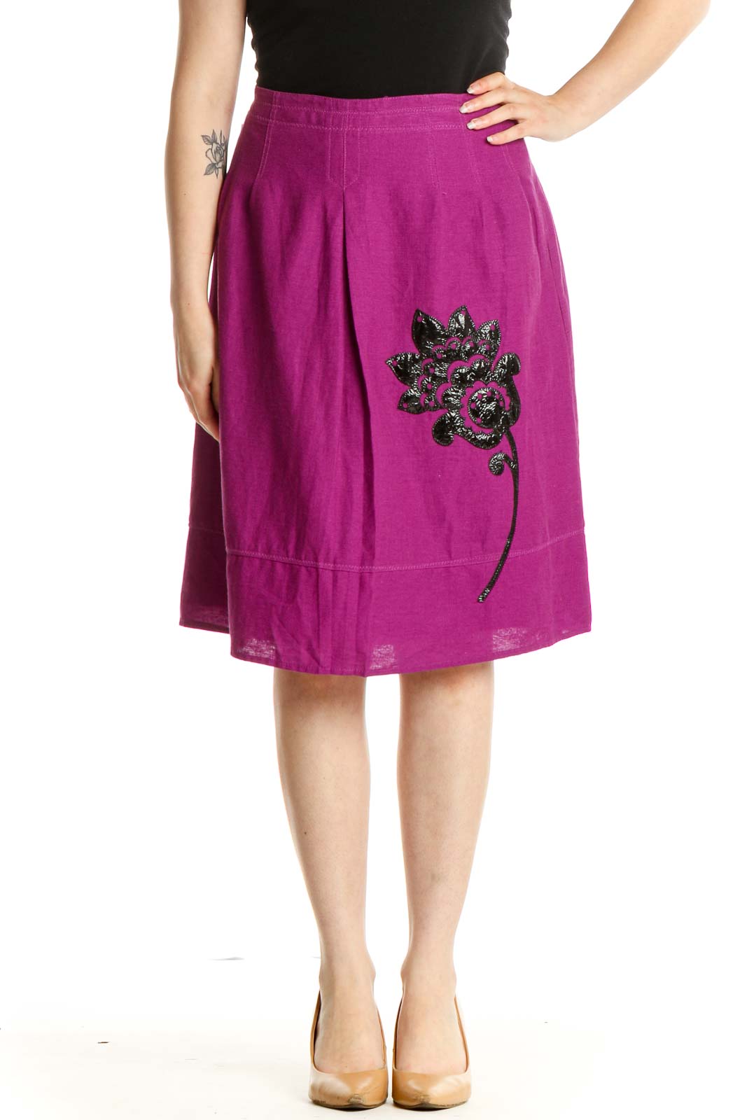 Pink Graphic Print Chic A-Line Skirt Front