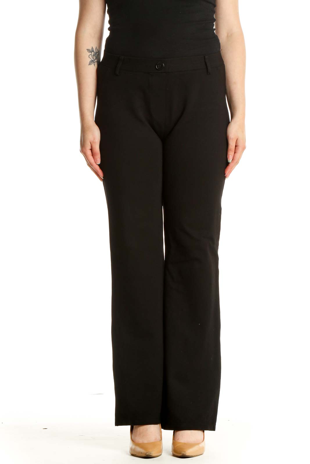 Black Solid All Day Wear Trousers Front