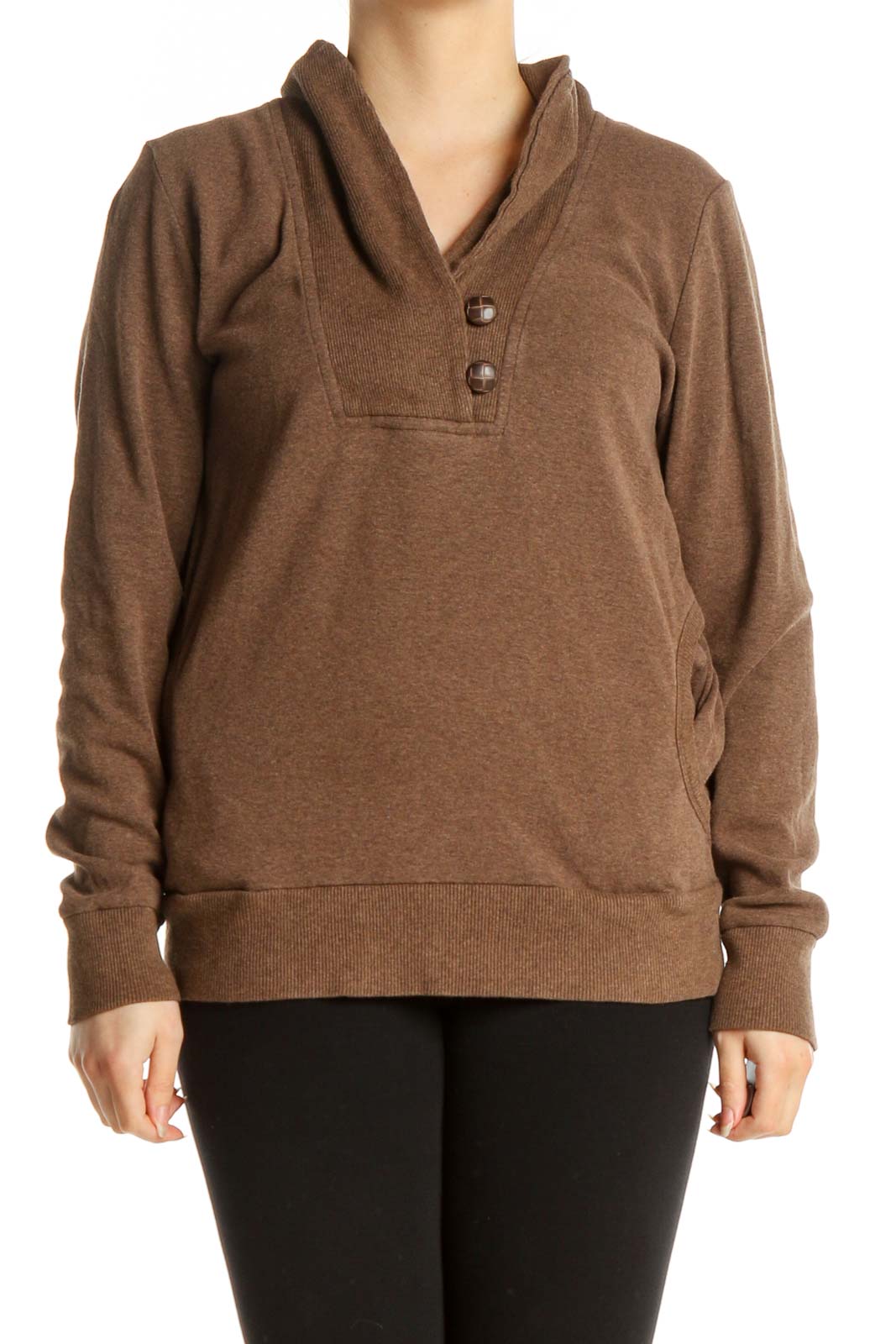 Brown Solid Classic Sweater Front