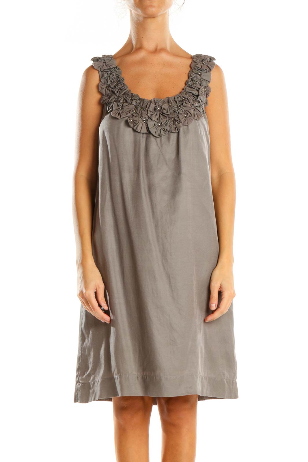 Brown Solid Holiday Shift Dress Front