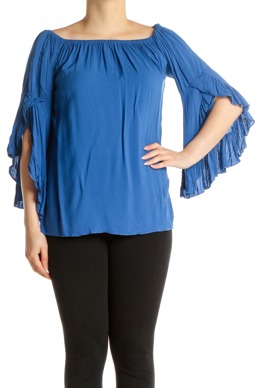 Blue Solid Holiday Blouse Front