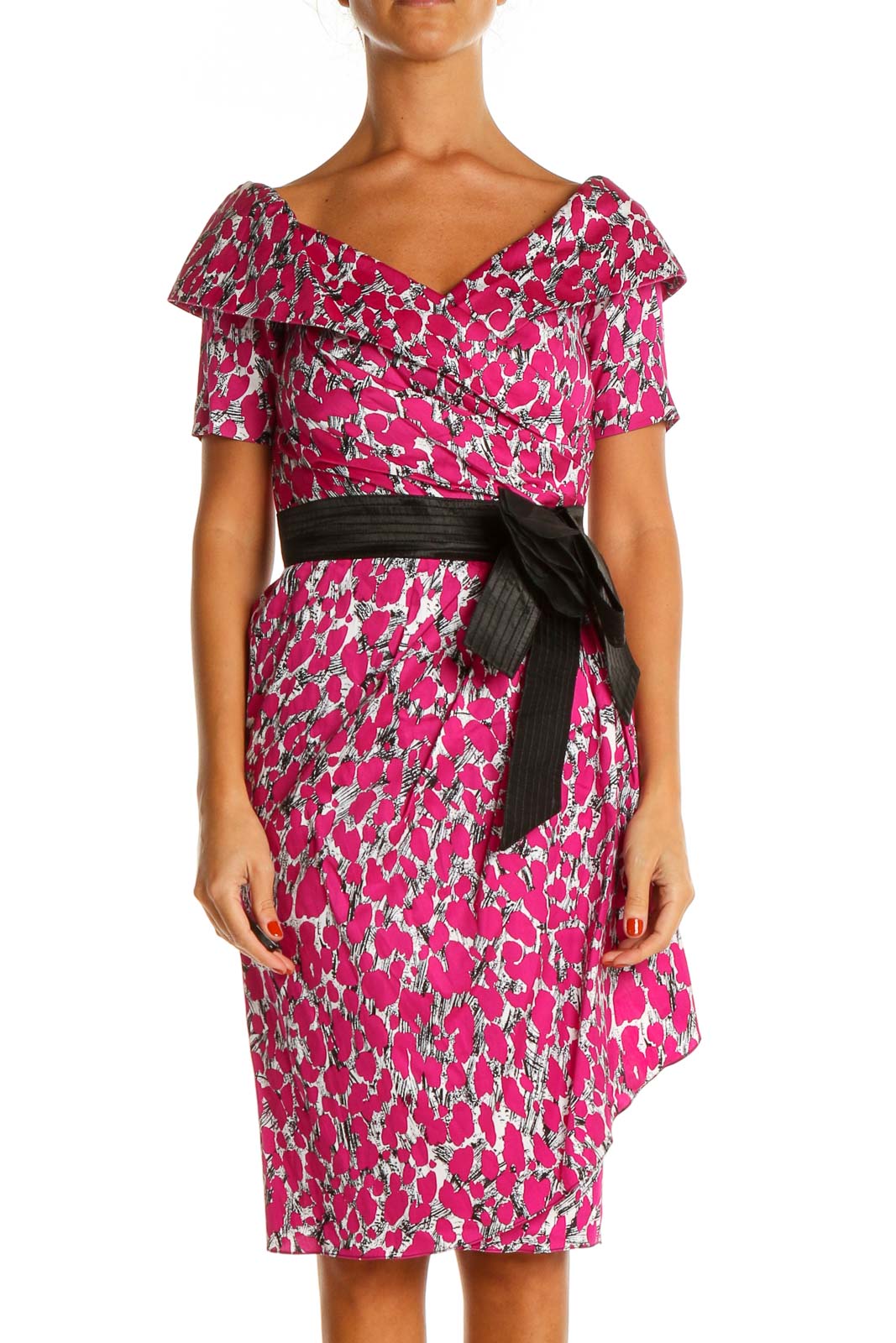 Pink Printed Sheath Dress Front