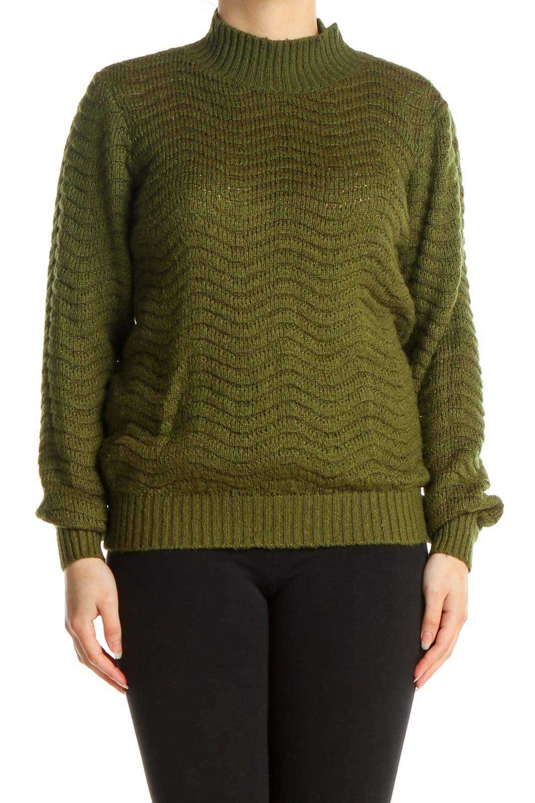 Green Textured All Day Wear Sweater Front