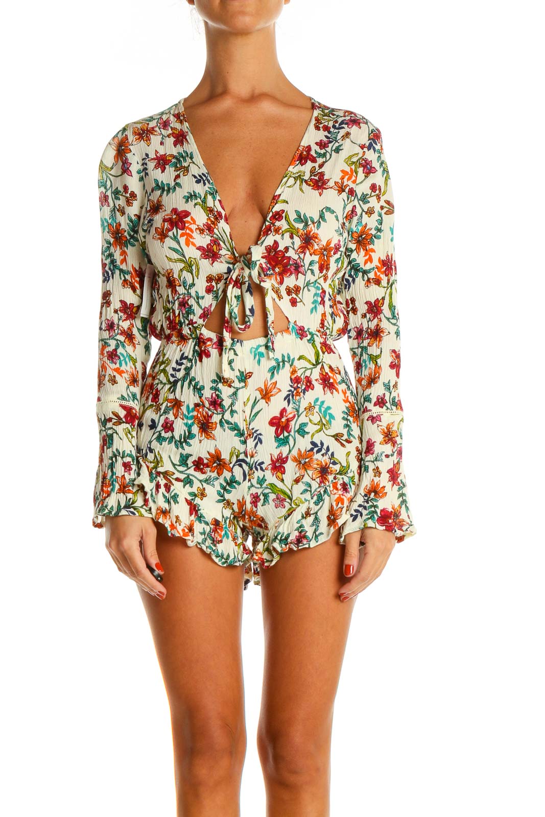 White Floral Romper Front