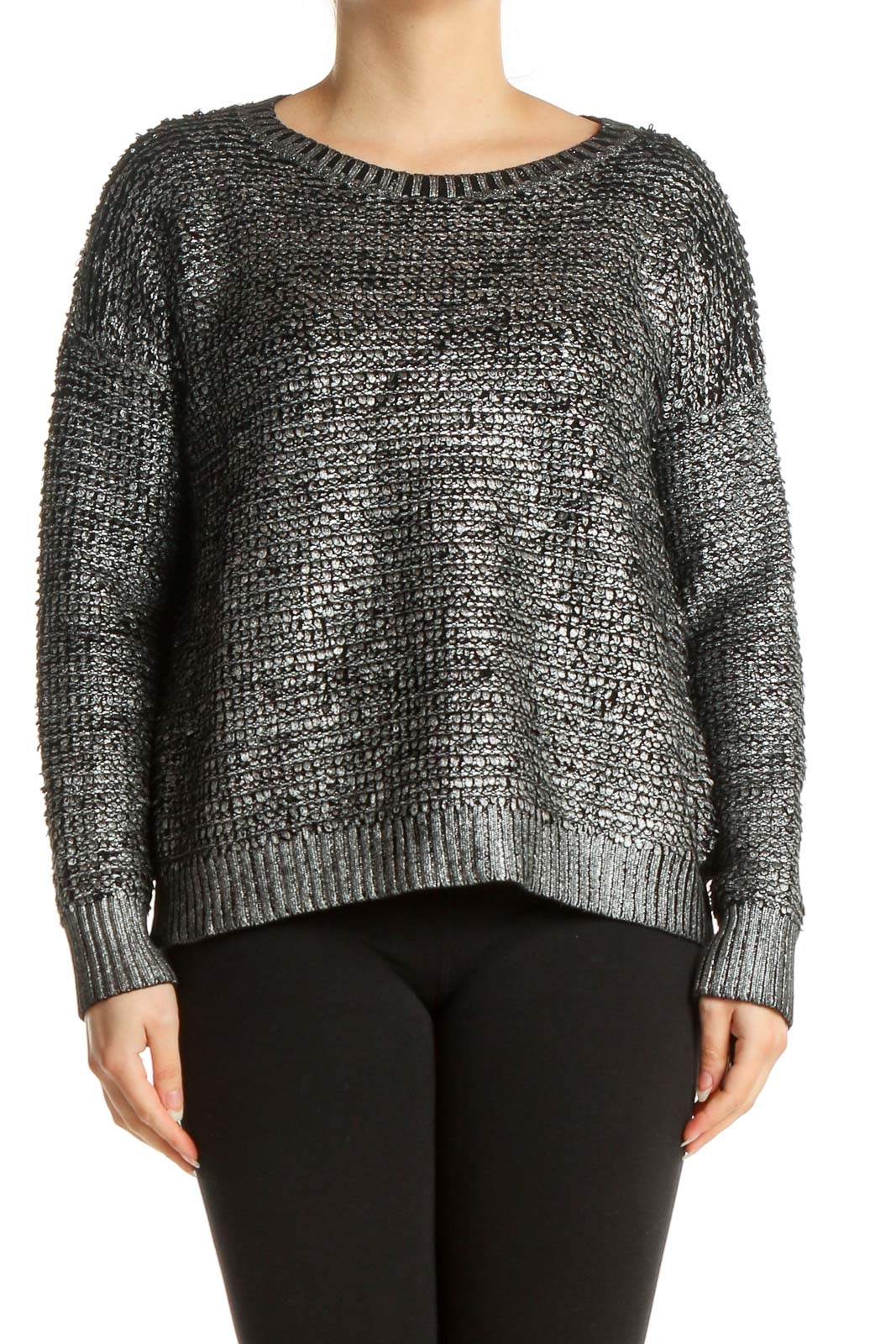 Gray Textured Casual Sweater Front