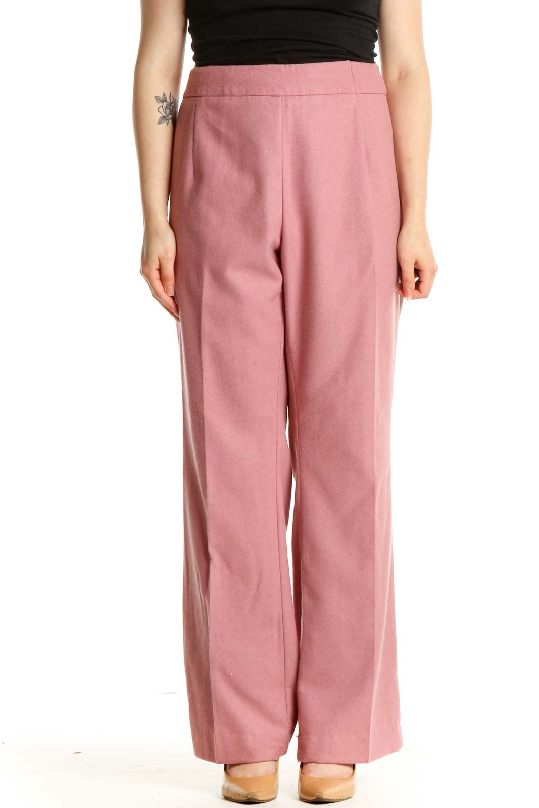 Pink Solid Casual Trousers Front