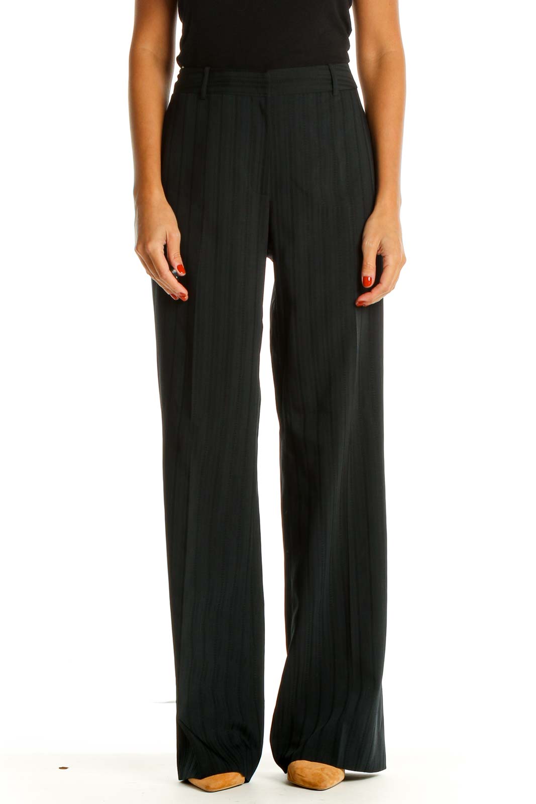 Black Striped Classic Trousers Front