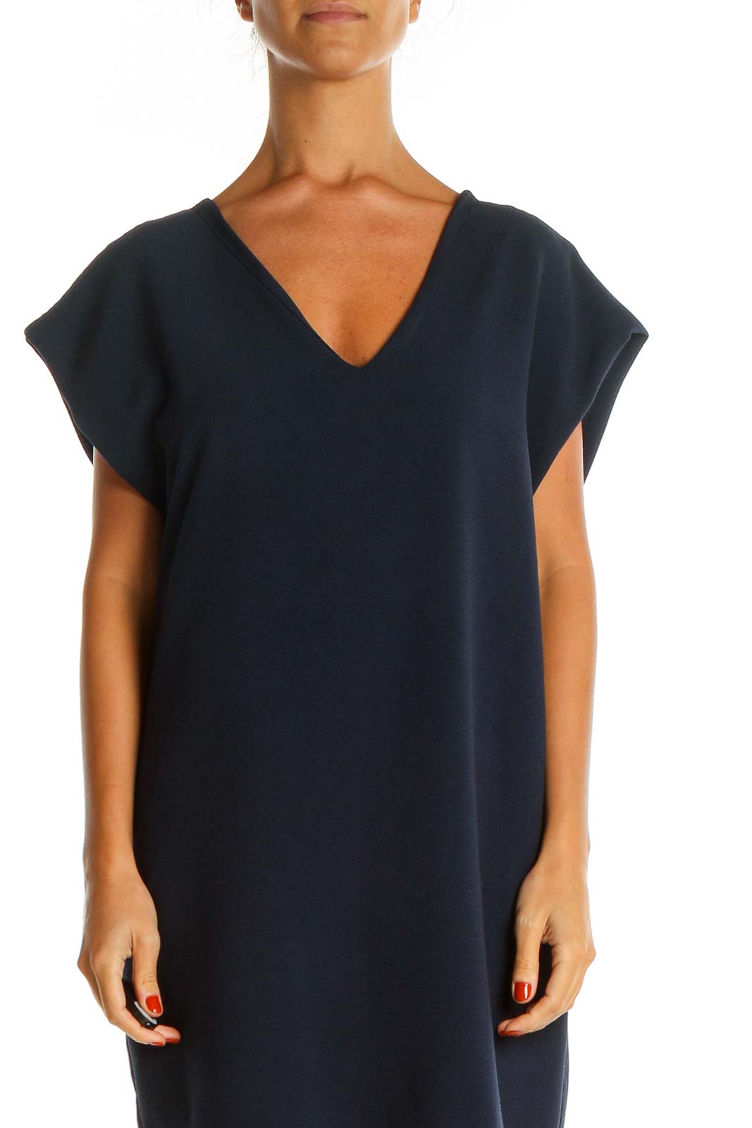 Blue Solid Day Shift Dress Front