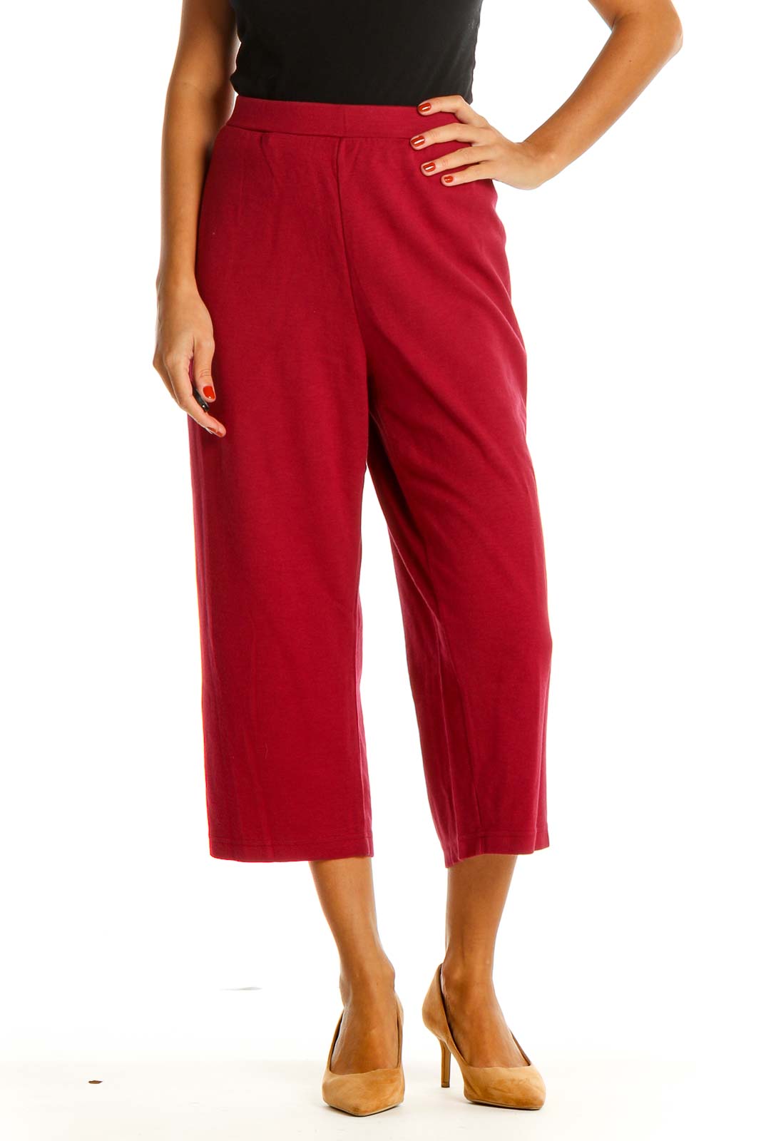 Red Solid All Day Wear Capri Pants Front
