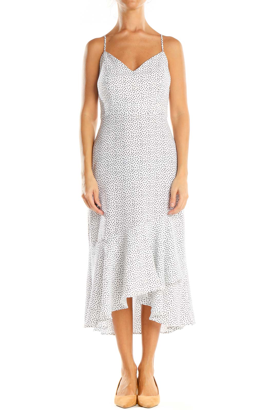 White Polka Dot Fit & Flare Dress Front