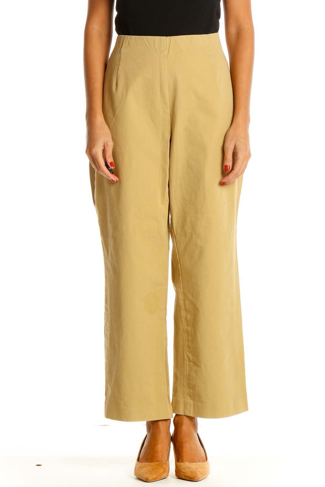 Yellow Solid Classic Straight-leg Pants Front
