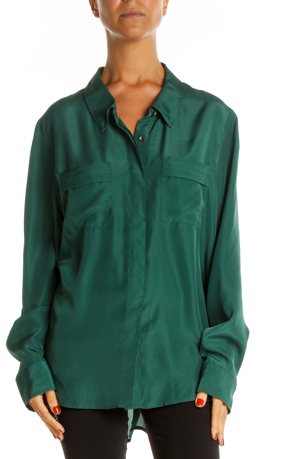 Green Solid All Day Wear Shirt Front
