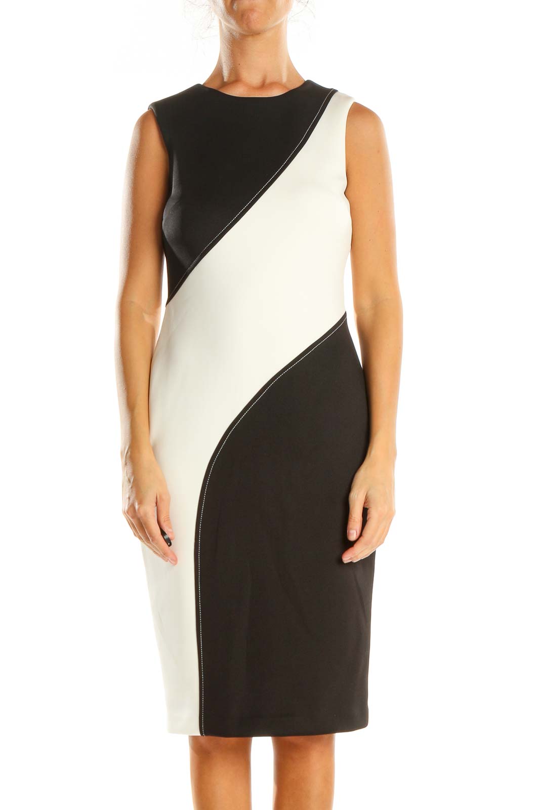 Calvin Klein - Black Colorblock Classic Sheath Dress Polyester Spandex |  SilkRoll