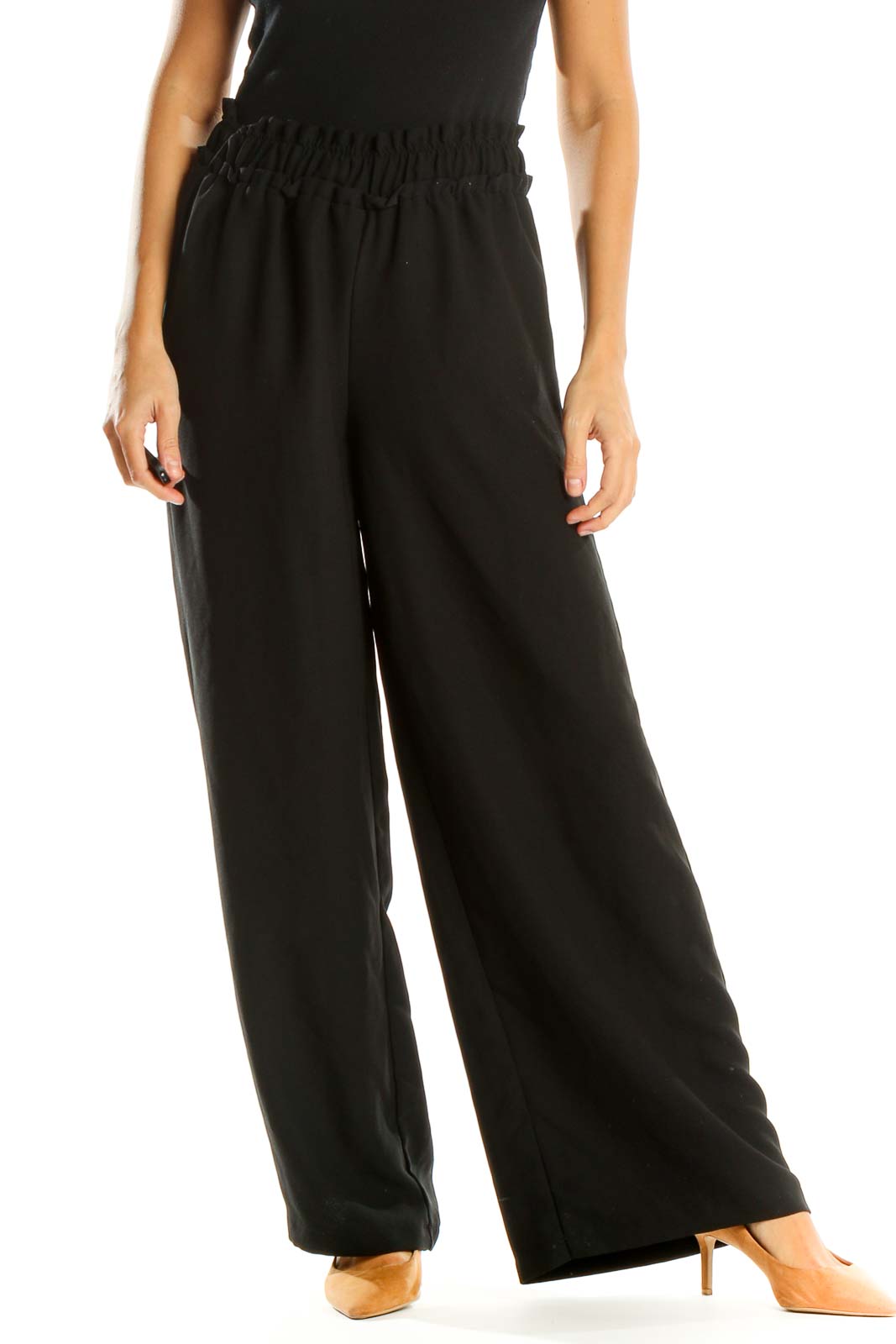 Black Solid Classic Pants Front