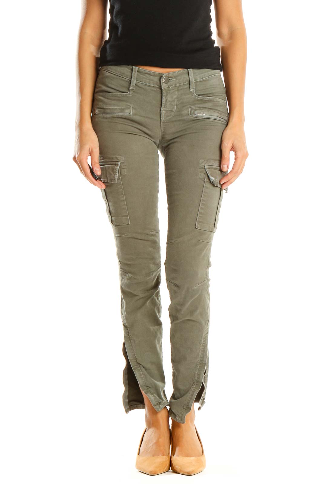 Green Cargo Skinny Jeans Front