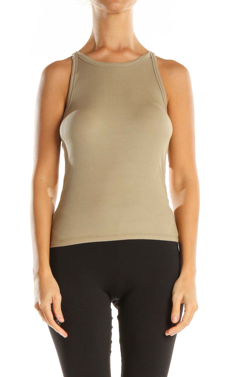 Brown Solid All Day Wear Tank Top Front