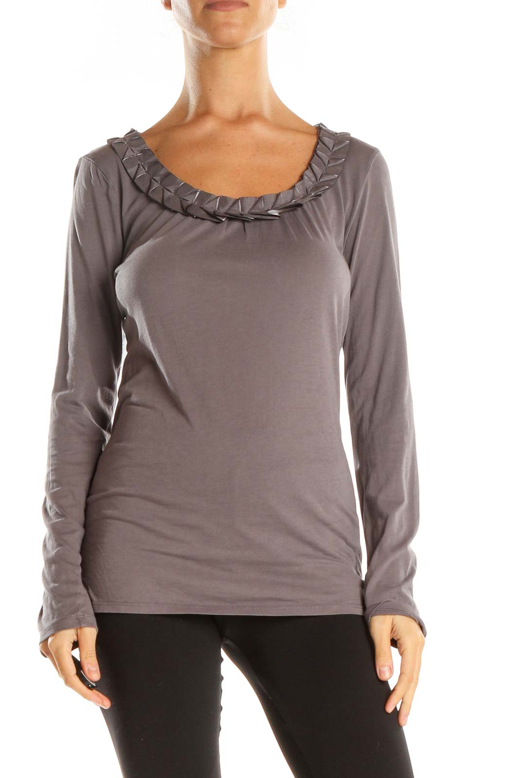 Gray Solid All Day Wear T-Shirt Front