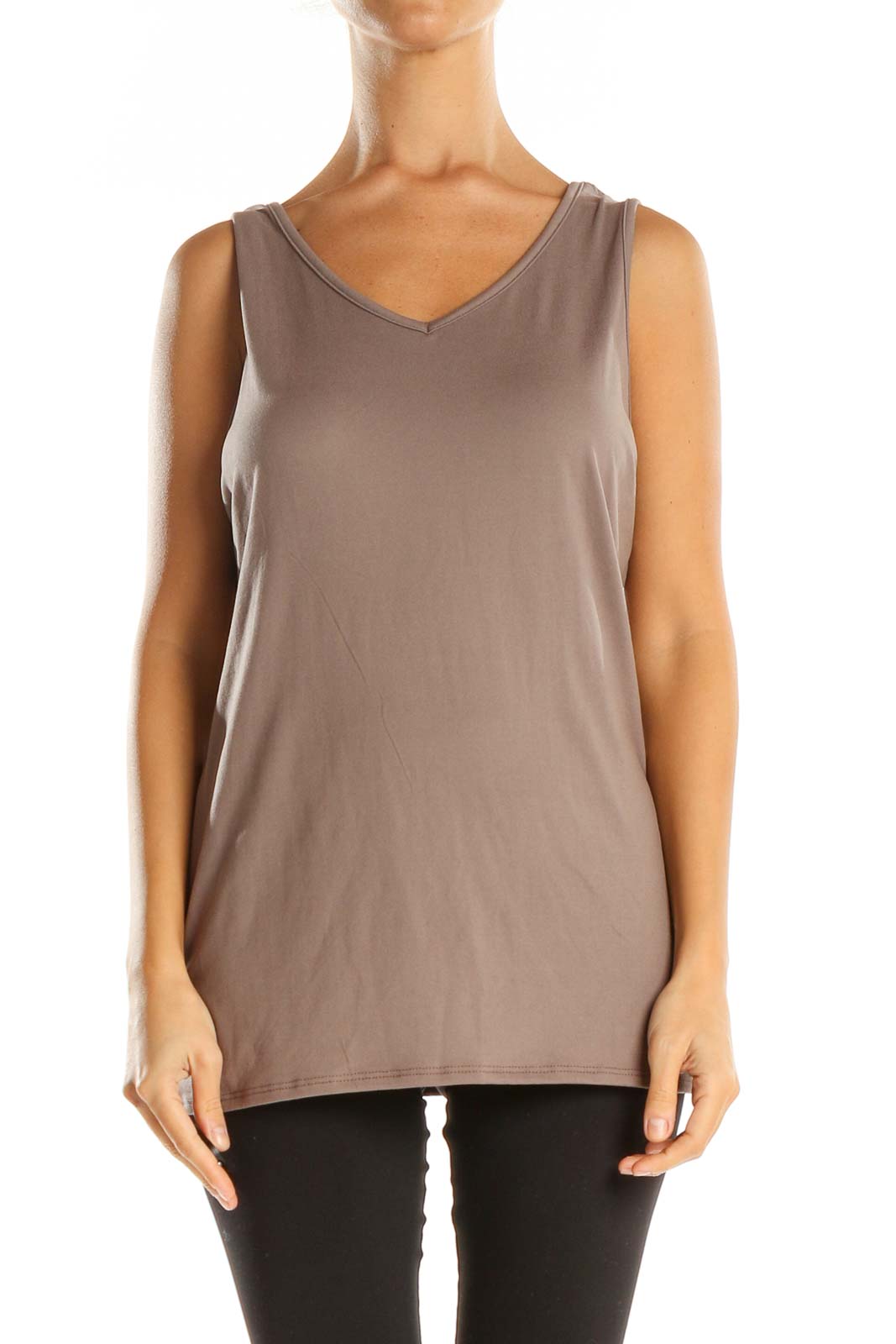 Brown Solid Tank Top Front