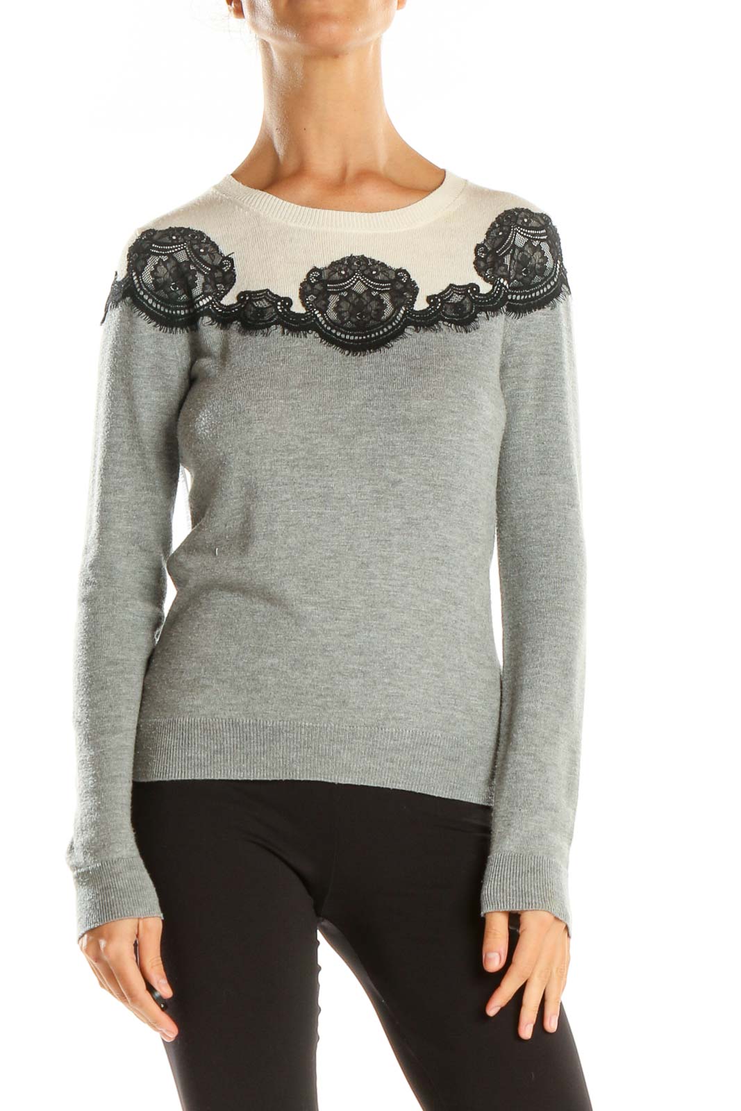 Gray Lace Sweater Front