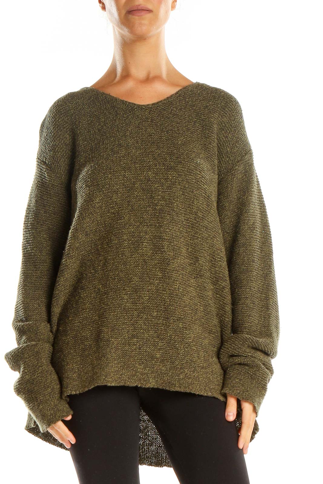 Green Textured Classic Sweater Front