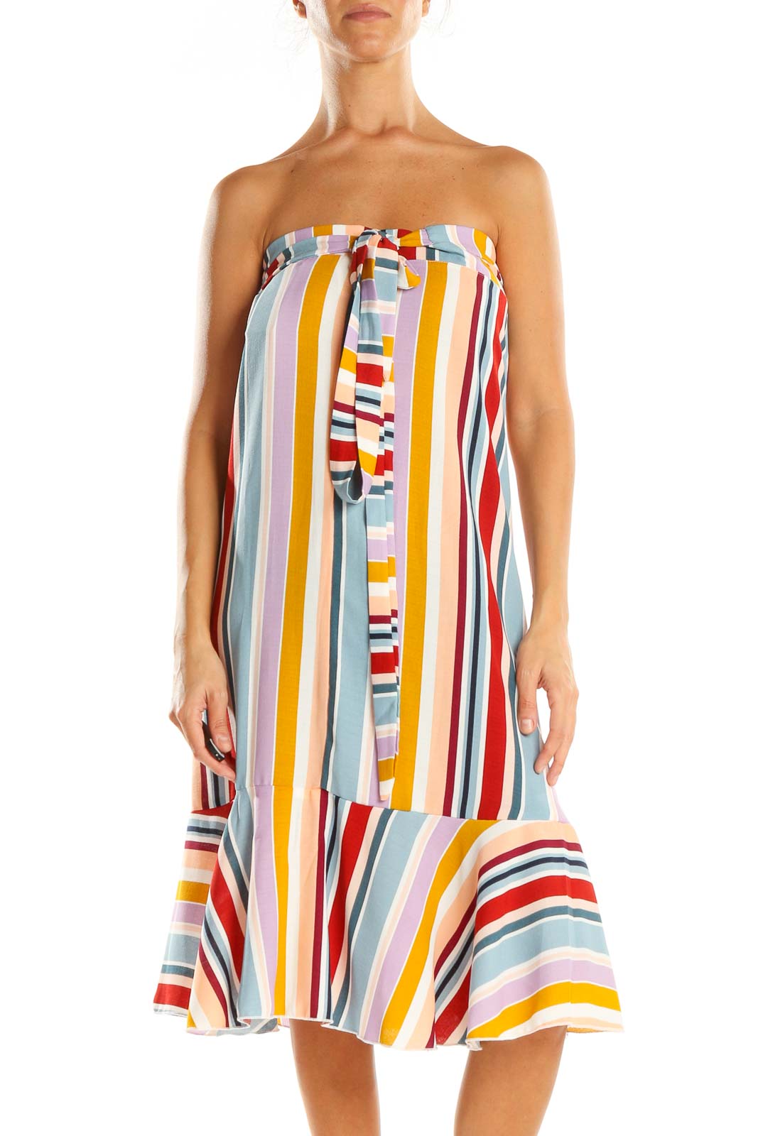 Multicolor Striped Holiday Fit & Flare Dress Front