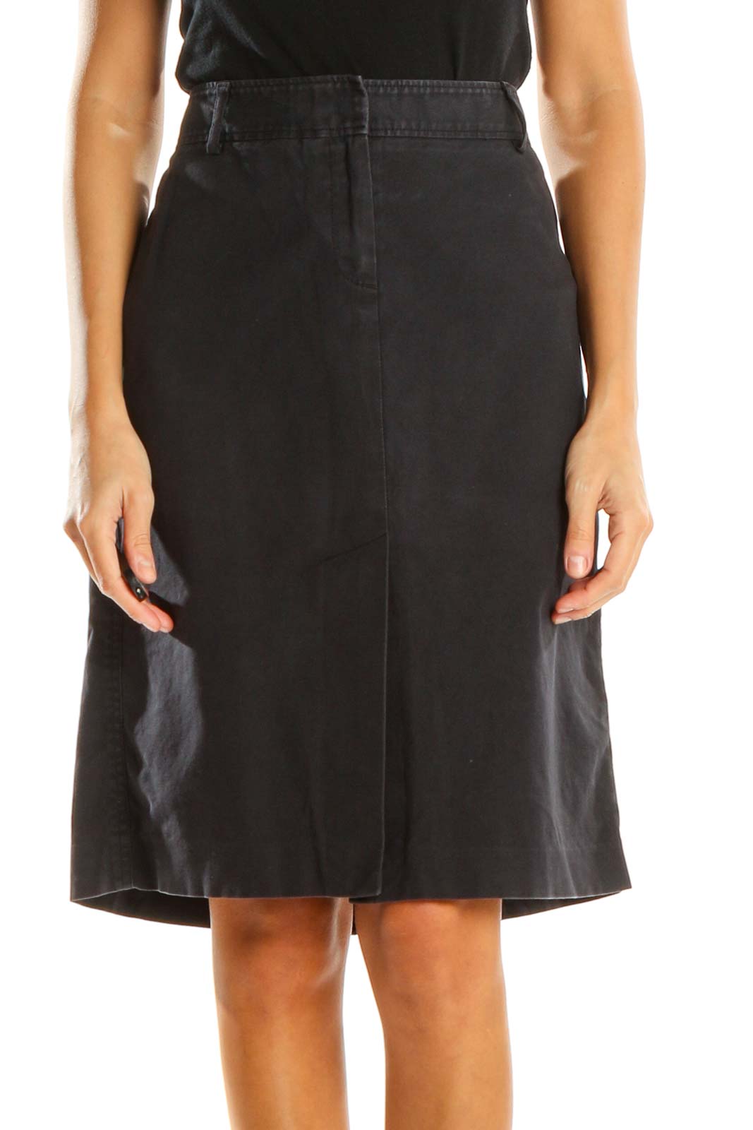 Black Solid Casual A-Line Skirt Front