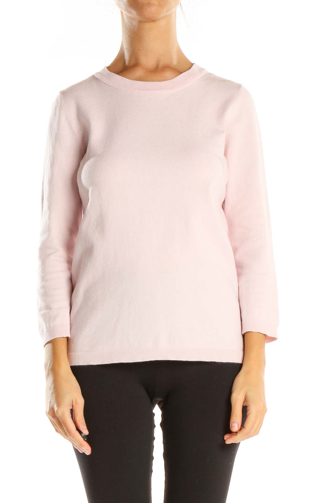Pink Solid Casual Sweater Front